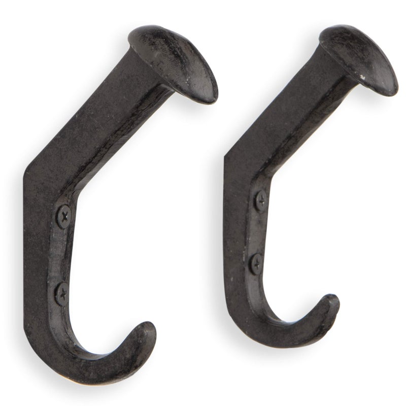 Rustic State Slack Wall Mount Cast Iron Hooks Coat Towel Bag Hat Hanger Multiuse Entryway Railroad Spike Rack Black Set of 2 - Image 1